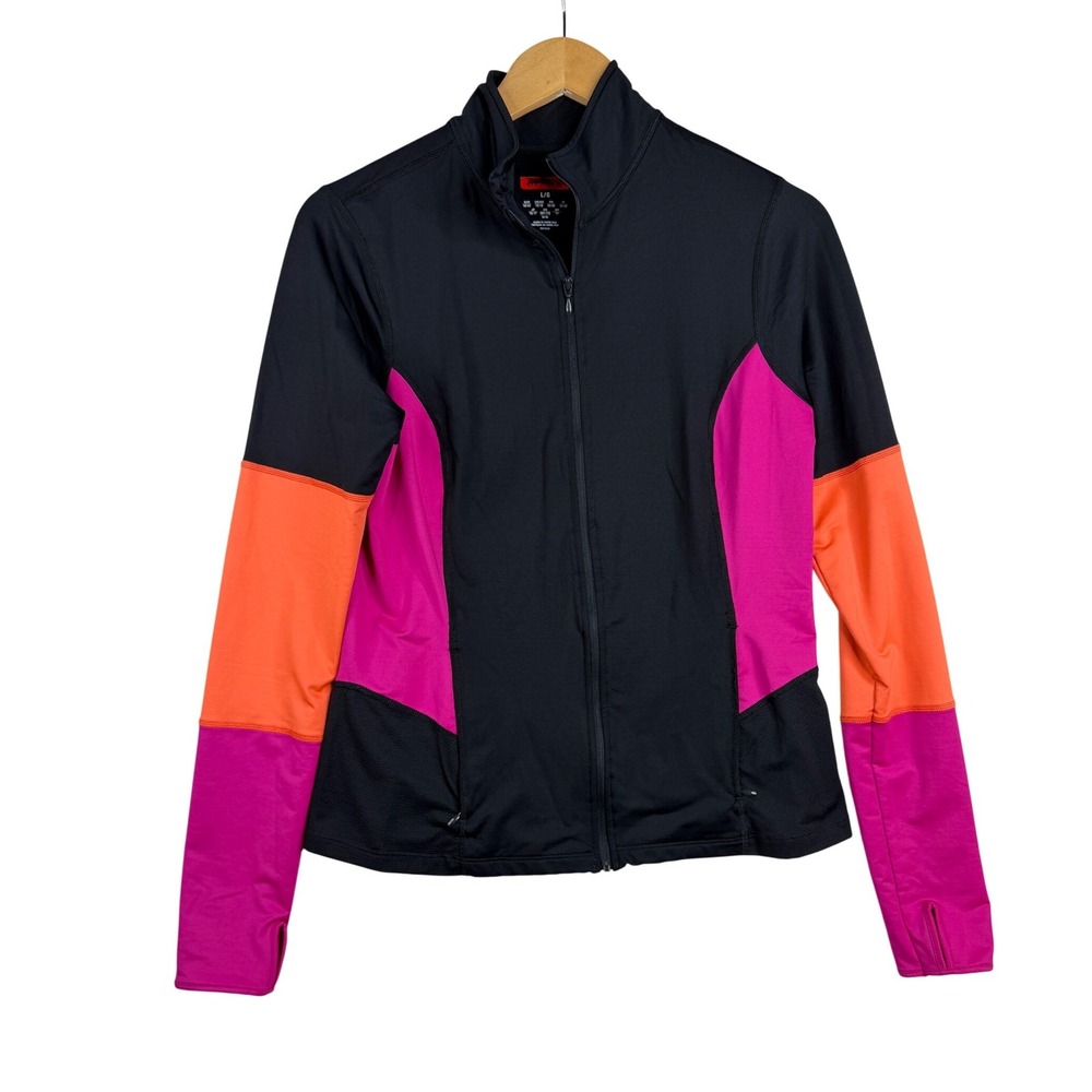 Spanx Womens Mod Bod Colorblock Jacket Size Large Black Pink Activewear EUC